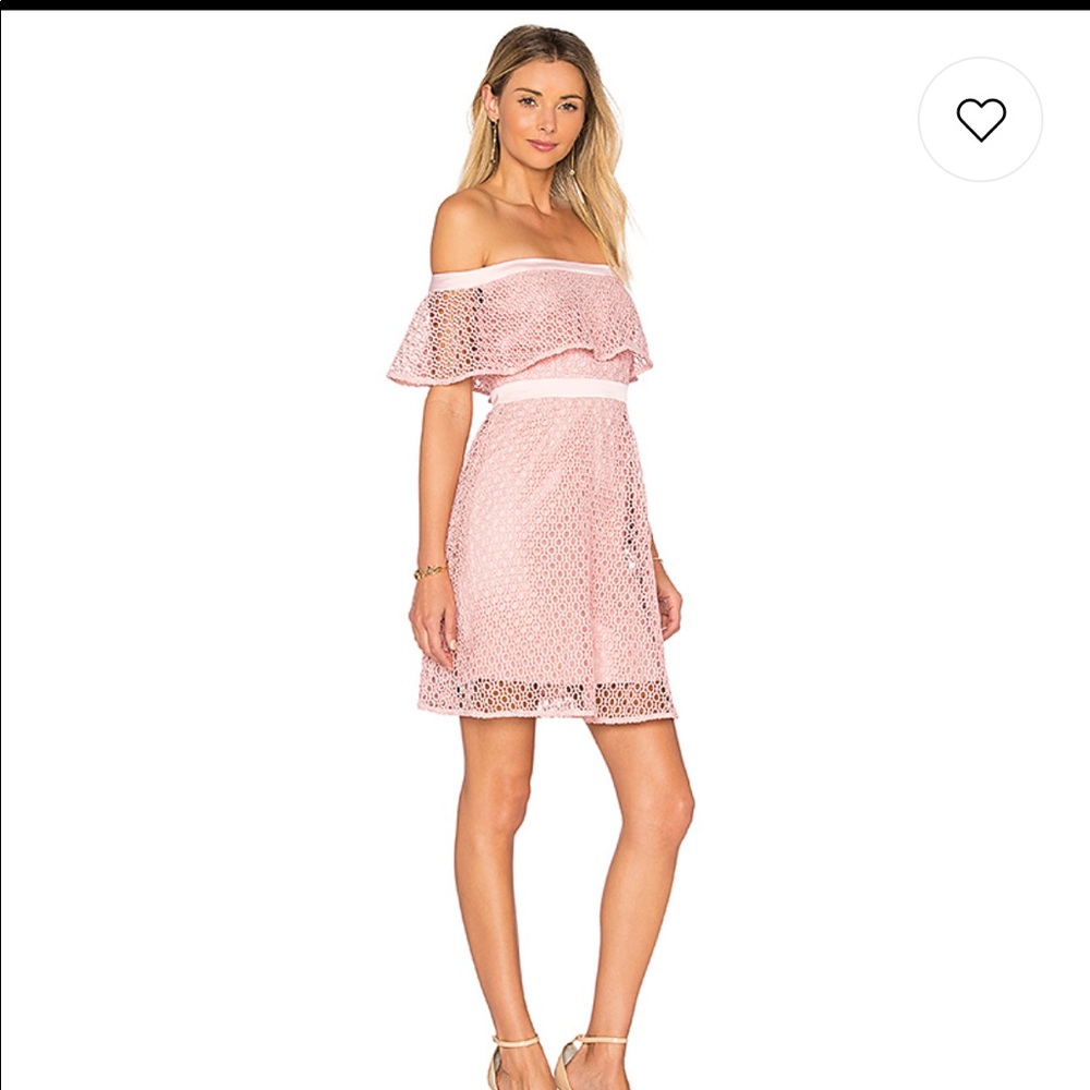 Bardot Off Shoulder Lace Dress in Petal